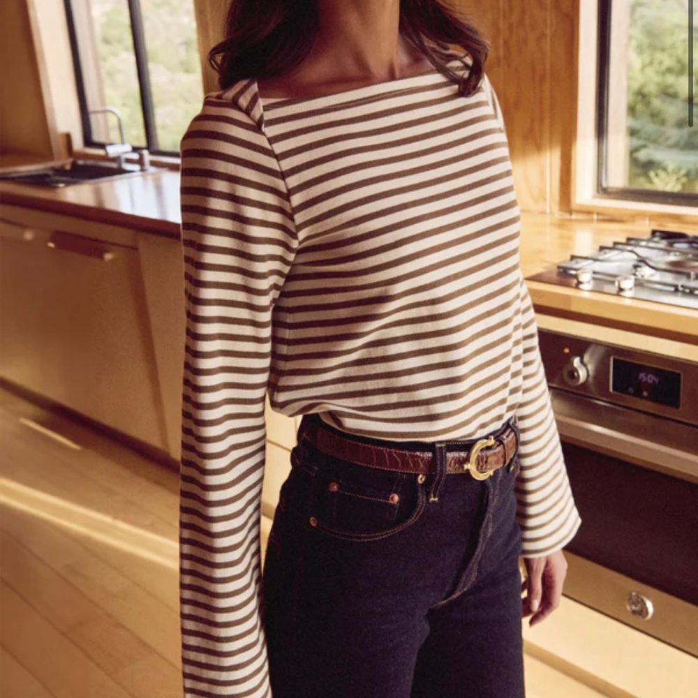 Nation LTD Boxy White and Blue Long Sleeve Blouse
